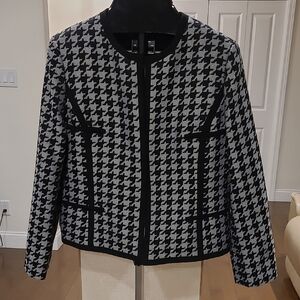 Kasper Black and Gray Houndstooth Blazer 18